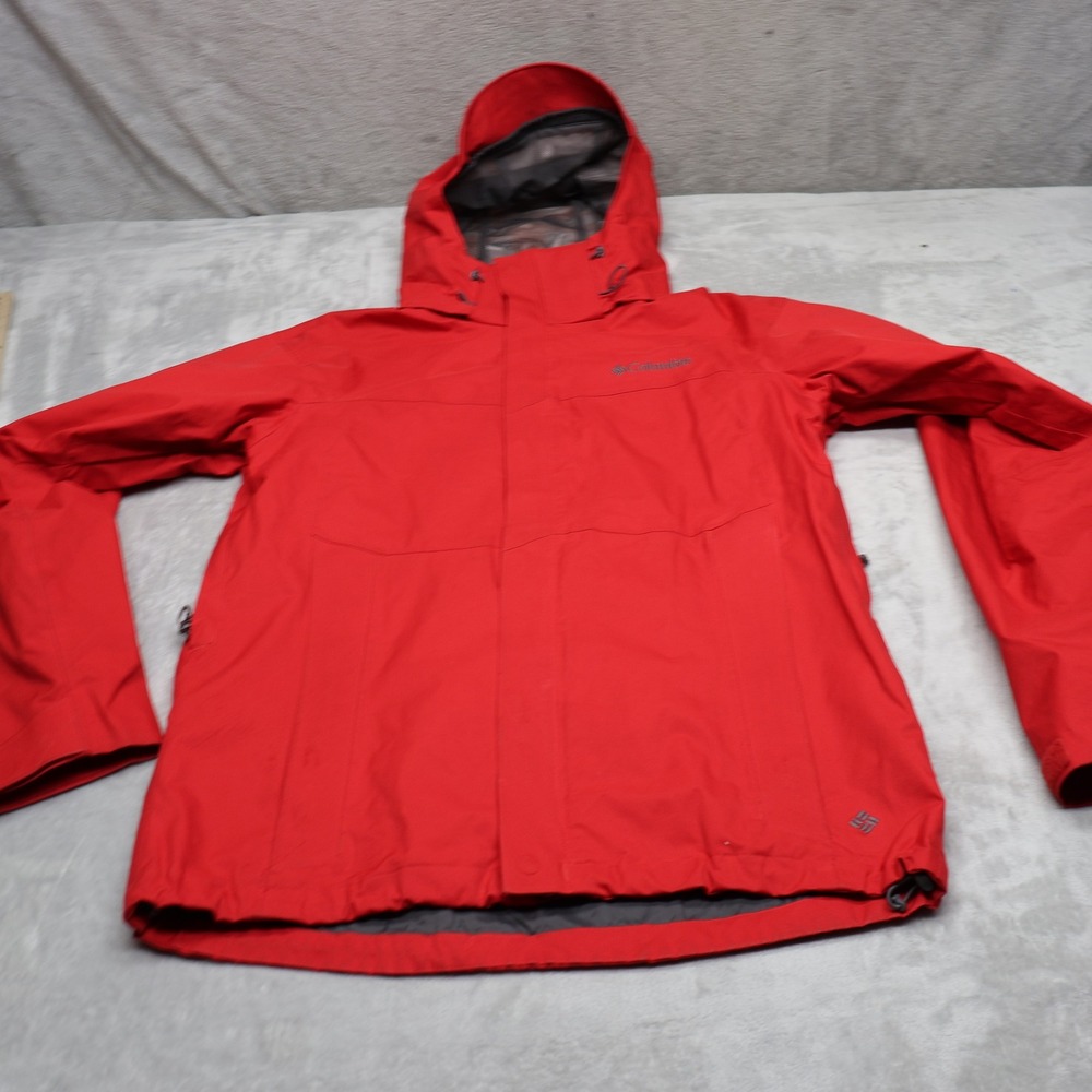 Columbia Jacket Mens Medium Red Waterproof Hooded Pit Zip Outdoor Hiking Parka